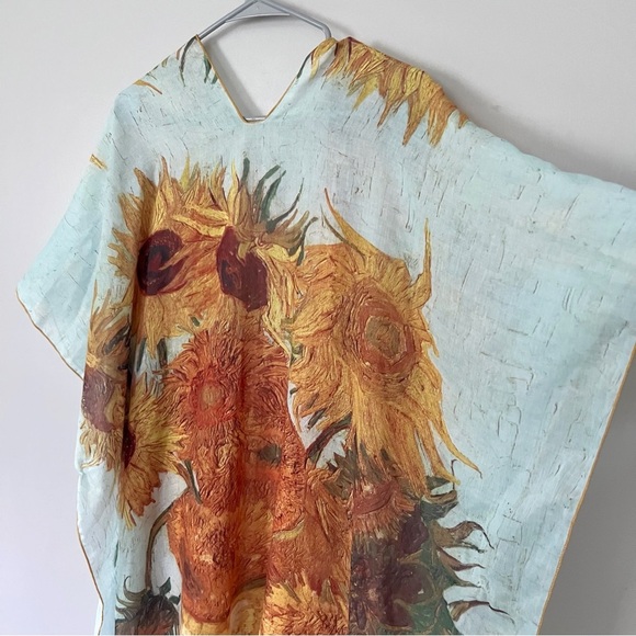 Van Gogh Sunflower Kimono Beach Cover Up Artsy Op Art Teacher Eclectic Grandma - Picture 3 of 12